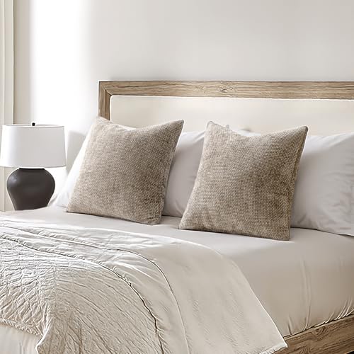Decorative Couch Throw Pillow Covers 22x22 Inch Neutral Khaki 2 Pack (22" x 22" (Pack of 2) / Khaki)