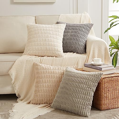 4 Packs Decorative Throw Pillow Covers for Living Room Couch Bed (20" x 20" (Pack of 4) / Tan)