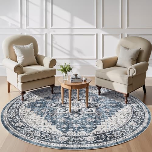 Amada Round 6x6 Washable Area Rug for Living Room (6' (Round) / Blue)