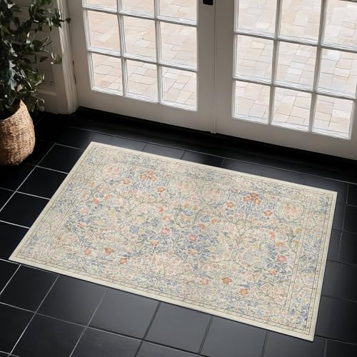 Washable 2x4 Rug Non Slip (Beige Blue / 2' x 4' (Rectangular))