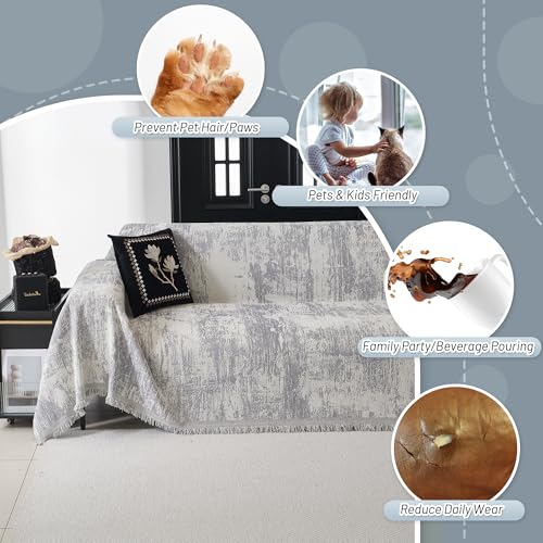 Couch Cover for Sectional Sofa Set Furniture Sofa Cover Washable for Dog Cat Pet Couch Cover 3 Cushion Couch Sofa Chenille Couch Protector Multi (71" x 134" / 1# Light Grey)
