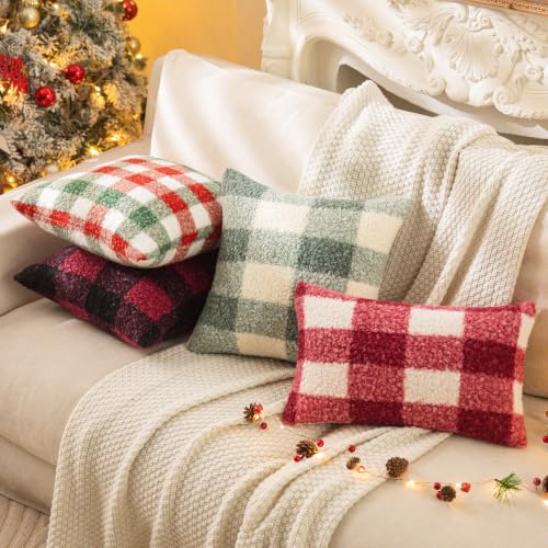 Red Green Plaid Christmas Throw Pillow Covers 20x20 Inch Set of 2 (Red Green / 20" x 20" (Pack of 2))