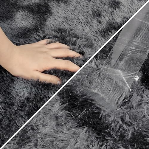 Tie Dyed Runner Rug for Bedroom Black Grey 2x5ft Fluffy Area Rug Bedside Runner Rug for Kids Room Boys Teens Nursery Baby Living Room Dorm Home Decor Carpets (Tie-dyed Black Grey / 2' x 5' (Runner))