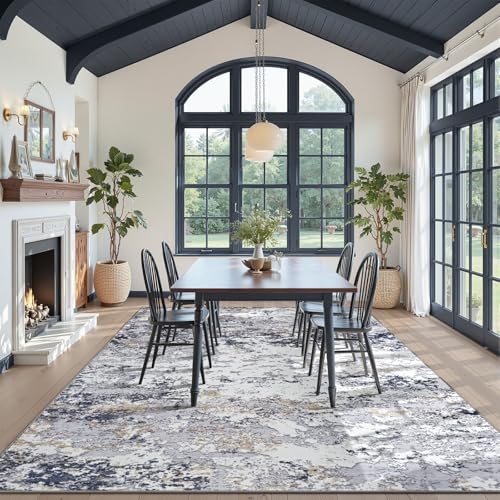 Washable 6x9 Area Rug with Non (Blue White Gold / 6' x 9' (Rectangular))