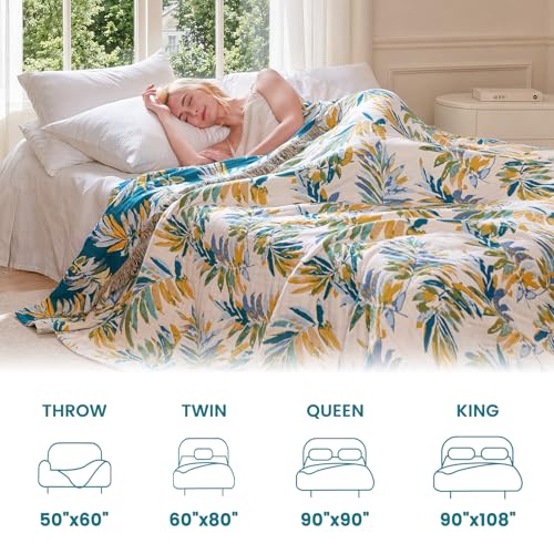 Boho Throw Blanket 60"x80" 100% Cotton Leaves Muslin Blanket for Bed (Leaves / 60"x80")