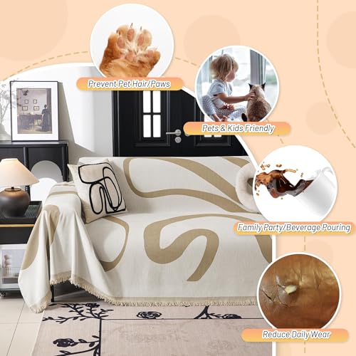Boho Couch Cover Super Soft Couch Covers for 2 (71" x 118" / 1# Khaki Curve)