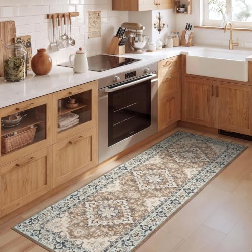 2x6 Hallway Kitchen Washable Runner Rug (Floral Brown / 2' x 6' (Runner))