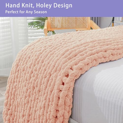 Chunky Knit Throw Blanket for Couch (Peach Fuzz / 40"x60" (Medium Size Throw）)