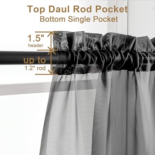 Black Sheer Curtains 30 inch Length 2 Panels (Black / 42"W x 30"L (Pack of 2))