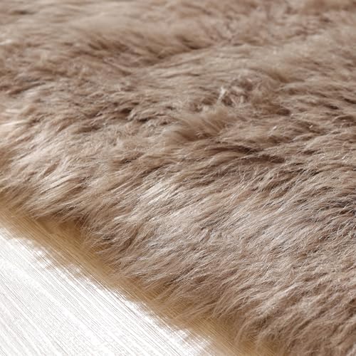 Beige Area Rugs for Living Room Bedroom Nursery 9X12 Washable Faux Sheepskin Fluffy Fur Rug Kids Room Decor Soft Cozy Home Décor (9' x 12' (Rectangular) / Beige)