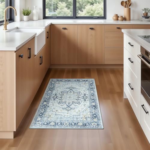 2x3 Washable Rug for Entryway Bathroom (Sunflower Blue/Gold / 2' x 3' (Rectangular))