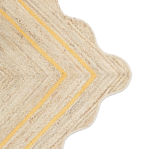 Wave Scalloped Jute Rug Entryway Natural Boho Area Rug Yellow 3'x3' (3'x3' / Yellow)
