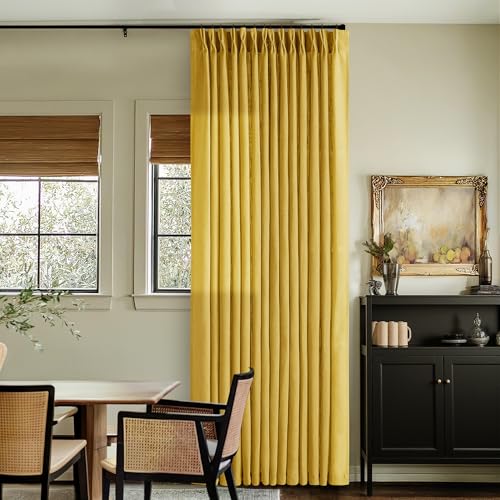 Mustard Yellow Pleated Semi Sheer Linen Curtains 108 Inches Long 2 Panel (Mustard Yellow / 40"W x 108"L (Pack of 2))