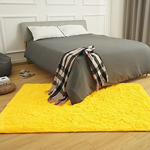 Premium Soft Fluffy Rug 5x7 (5'3" x 7'7" (Rectangular) / Yellow)