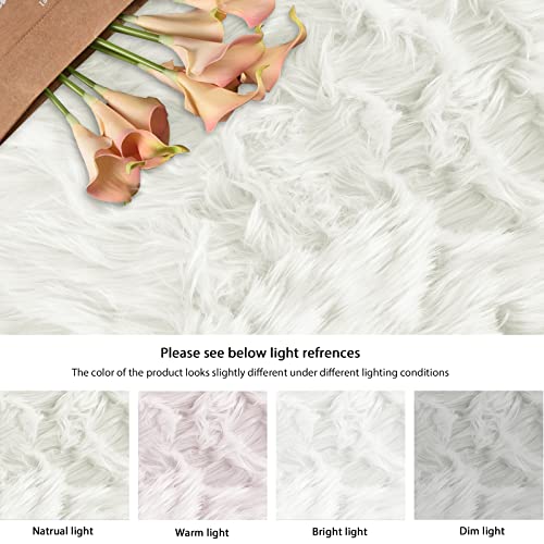 White Fluffy Faux Sheepskin Washable Fur Round Rug 5ft Nursery Rugs for Bedroom Plush Boho Circle Rug for Living Room Teen Room Décor (5' (Round) / White)
