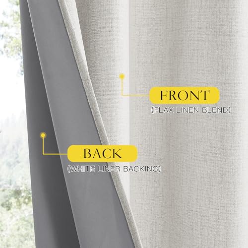 Snowbound Vintage Linen 100% Blackout Curtains for Living Room (52"W x 90"L (Pack of 2) / Snowbound)