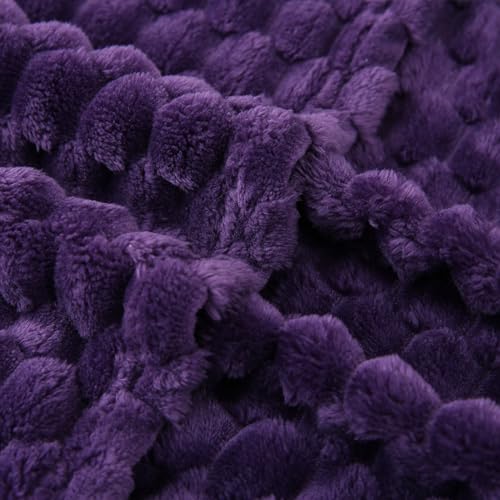 Deep Purple Throw Blanket 50"×60" Fuzzy 3D Jacquard Decorative (Purple / 50"×60”)