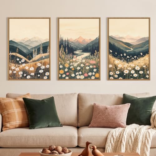 Large Boho Wildflower Framed Canvas Wall Art (Boho Wildflower Wall Art / 24"L x 36"W)