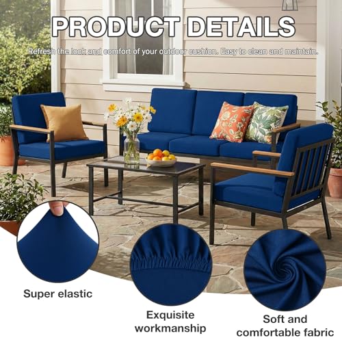 8Pcs Patio Cushion Covers (Navy / 8PCS)