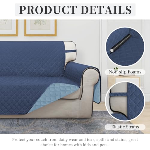 Double Protection 100% Waterproof Loveseat Covers for Living Room (Dark Blue/Light Blue / Loveseat Medium)
