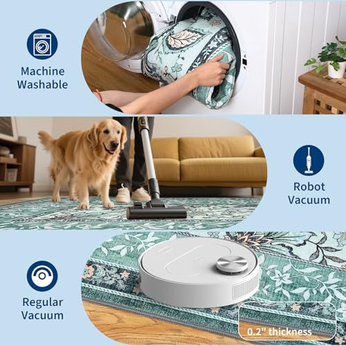 Teal 2x3 Door Mat Indoor Rugs for Entryway Provence Small Botanical Grove Cottage core Washable Non (Teal / 2' x 3' (Rectangular))