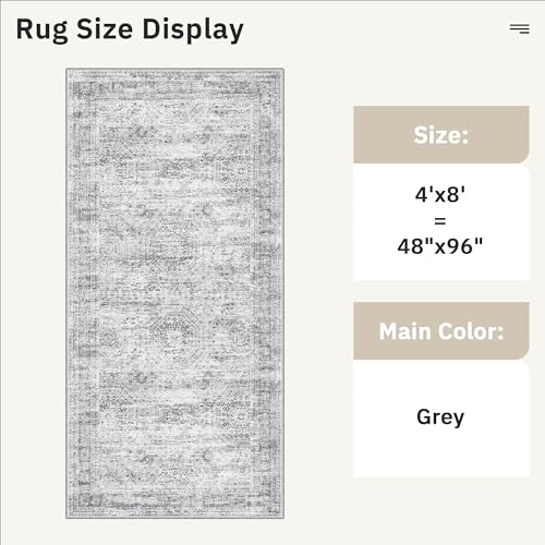 Washable Hallway Runner Rug 4x8 Kitchen Entry Rugs Non (Grey / 4' x 8' (Runner))