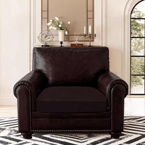 Leather Look Couch Cushion Covers Sofa Seat Slipcovers Sets Couches Furniture Protector for Sectional Armchair Loveseat Pets Kids Stretch Spandex Fabric (1 Cushion Armchair / 01 Chocolate)