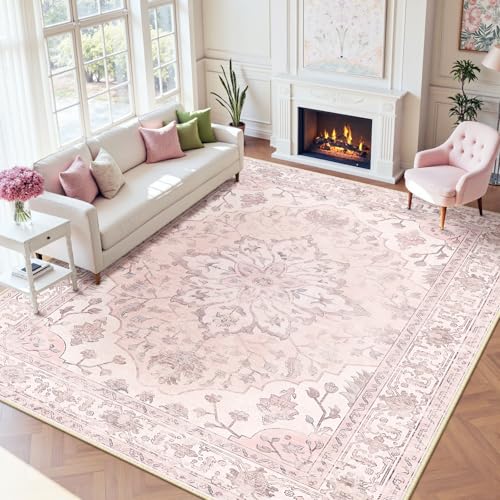 Washable Area Rug (Pink / 9' x 12' (Rectangular))