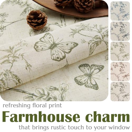 Green Floral Linen Curtains Lined 63 Inch Vintage Back Tab 2 Panels (Charlotte Sage Green / 50"W x 63"L (Pack of 2))