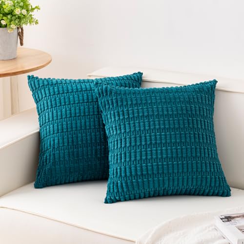 Pack of 2 Corduroy Decorative Throw Pillow Covers 18x18 Inch (Turquoise / 18" x 18" (Pack of 2))