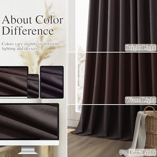 Cocoa Coffee 100% Blackout Linen Curtains 96 Inch Length 2 Panels Set for Living Room Bedroom Back Tab (Cocoa Coffee / 52"W x 96"L (Pack of 2))