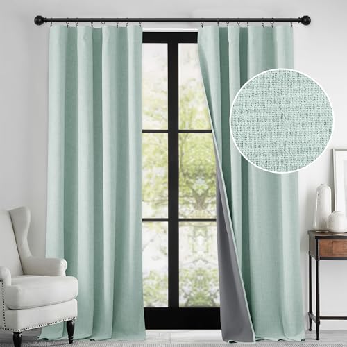 100% Blackout Linen Textured Curtains 108 inches Long (Aqua / 52"W x 108"L (Pack of 2))