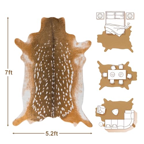Deer Rug Antelope Print Rug (Brown-deer / 5'2" x 7' (Rectangular))