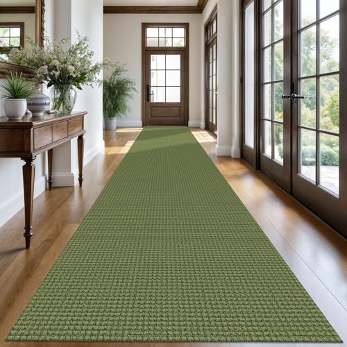 Extra Long Runners for Hallways 3x20 ft Washable Kitchen Runner Non Slip Rubber Backed Hallway Rug Cotton Entryway Runner Rug Floor Carpet for Indoor Hall (Olive Green/Earthy Green / 3' x 20' (Runner))