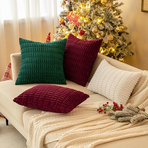 Christmas Corduroy Decorative Throw Pillow Covers 18x18 Burgundy (Burgundy / 18" x 18" (Pack of 2))