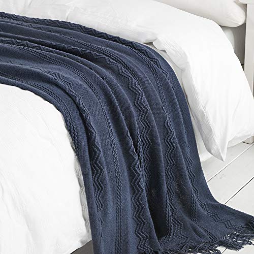 Navy Throw Blanket 60x80 Inch Boho Knitted Soft Throw Sofa Blanket (Navy / 60"x80")