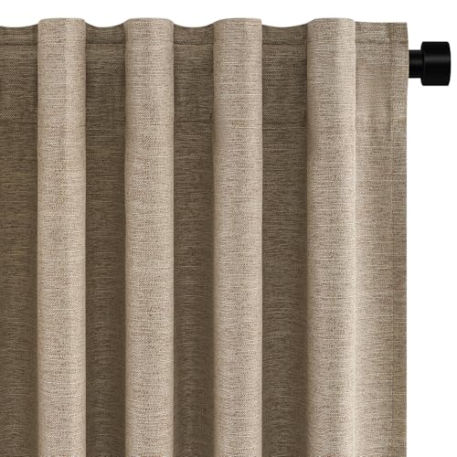 Taupe Burlap Linen Blackout Curtains 63 Inches Long 2 Panels for Small Window Boho Farmhouse Linen Blend Texture Insulated Hook Belt Back Tab Pocket Pleated Drapes Fall Home Decor (Dark Flax / 52"W x 63"L (Pack of 2))