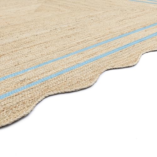 Wave Scalloped Jute Runner Handwoven Hallway Runner 2'6"x20' Sky (2'6"x20' / Sky Blue)