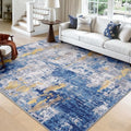 Washable Square 9'x9' Area Rug for Living Room Blue Gold (Blue/Gold / 9' x 9' (Square))