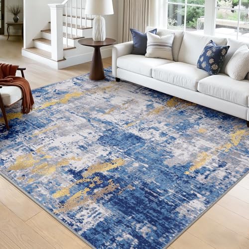 Washable Square 9'x9' Area Rug for Living Room Blue Gold (Blue/Gold / 9' x 9' (Square))