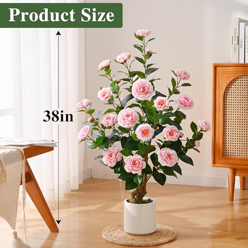 2 Pack 38" Artificial Camellia Tree (Pink / 38 inch×2)