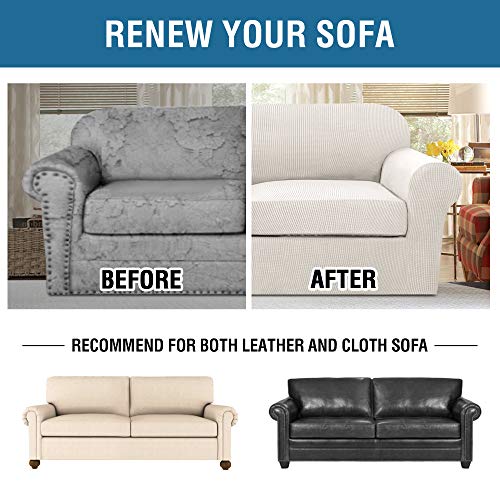 3 Piece Stretch Sofa Covers for 2 Cushion Sofa Couch Covers for Living Room Sofa Slipcovers (Medium-XL / Ivory)