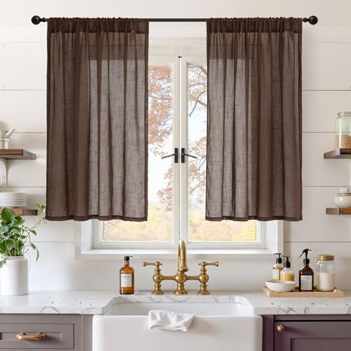 Brown Linen Curtains 40 Inch Length (Brown / 42"W x 40"L (Pack of 2))