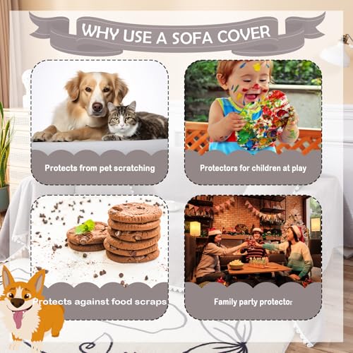 Couch Cover for Dogs Grey Sectional Couch Covers for 3 Cushion Couch Sofa Flower Lace Sofa Covers Machine Washable Easy Install Futon L Shaped Couch Cushion Covers for Cat Kids (71" x 134" / Daisy:grey)