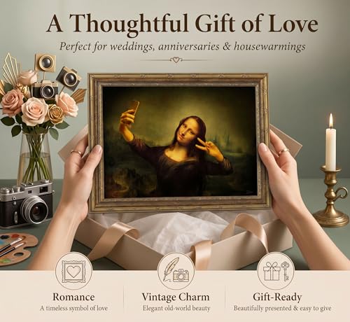 Vintage Gold Frame Funny Mona Lisa Selfie Canvas Wall Art 9x11in (Mona Lisa Selfie / 11"L x 9"W)