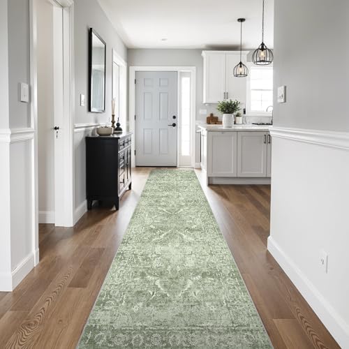 2'6"x14 Washable Long Runner Rug (Muted Sage Green / 2'6" x 14' (Runner))