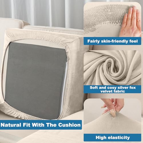 Couch Cover Stretch Velvet Sofa Cushion Cover 3 (Cream / 3PC Seater or Backrest)