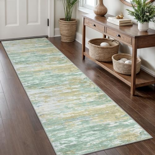Modern Abstract Hallway Runner Rug (Light Green Yellow / 2' x 8' (Runner))