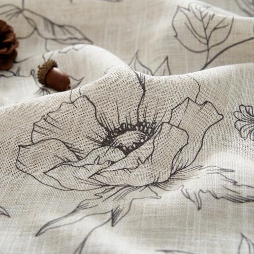 Linen Floral Curtains for Living Room 84 Inch Length Grey Flower Curtain Rod Pocket Back Tab Farmhouse Curtains with Printed Floral Bedroom Window Curtain Set (Penny Grey on Ecru / 50"W x 84"L (Pack of 2))
