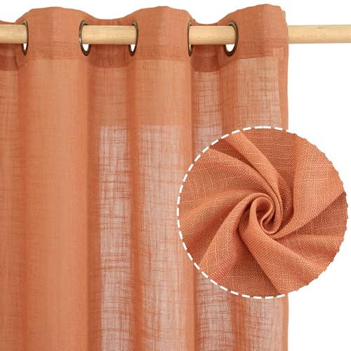 Burnt Orange Sheer Linen Curtains for Bedroom 54 Inch Length (52"W x 54"L (Pack of 2) / Burnt Orange)